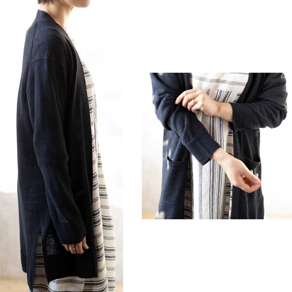 ベルギーリネン100% ロングトッパーカーディガン