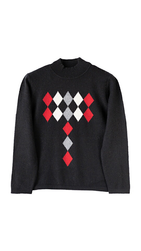 カシミヤ100% ダイヤ柄ハイネックプルオーバー 全3色 M〜L