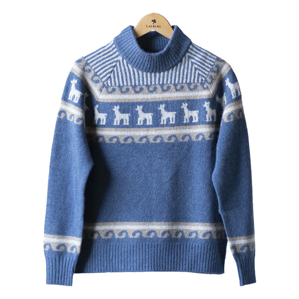 アルパカ混 アンデス柄ハイネックプルオーバー 全5色 M〜L