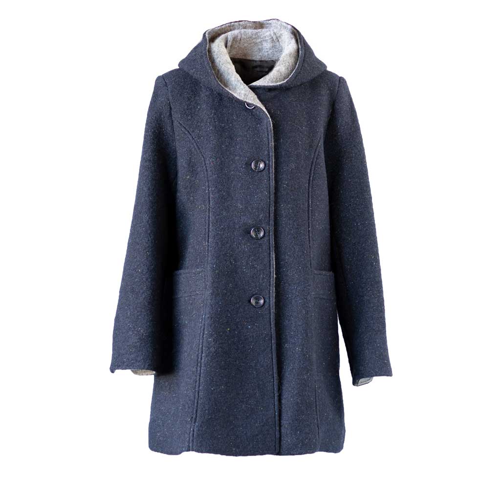 ウール混 フード付ネップコート ロング丈 全2色 M〜L