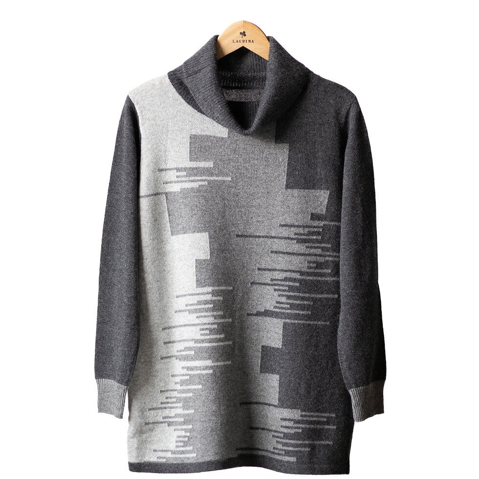 カシミヤ100% 色が切り替わるタートルネックチュニック 全5色 M〜L