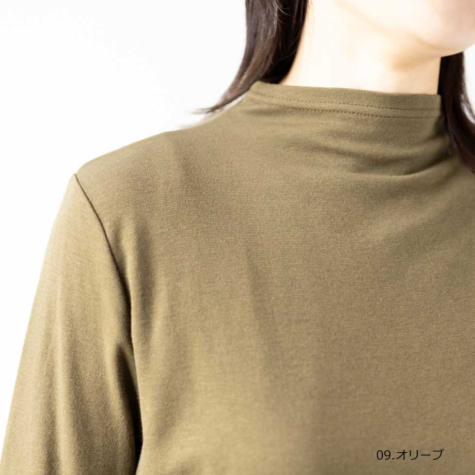 綿100%ロイヤルシフォンヌ ハイネックカットソー 全10色