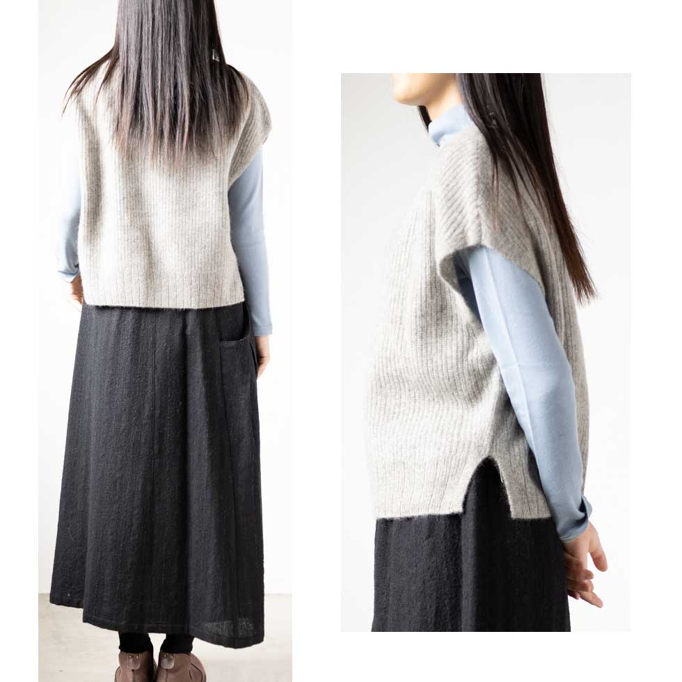 ヤク100% 畔編みベスト ゆったり 全8色 M〜L