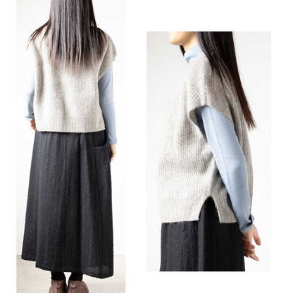 ヤク100% 畔編みベスト ゆったり 全8色 M〜L