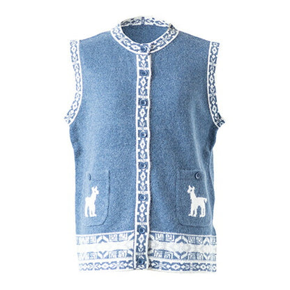 アルパカ混 インターシャベスト 全4色 M〜L