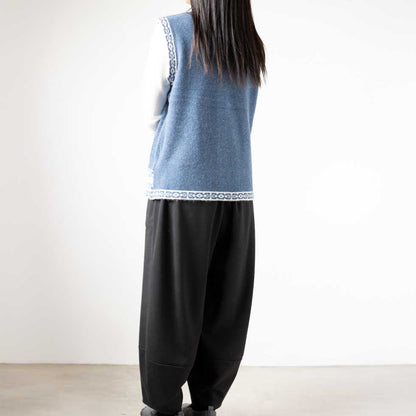 アルパカ混 インターシャベスト 全4色 M〜L