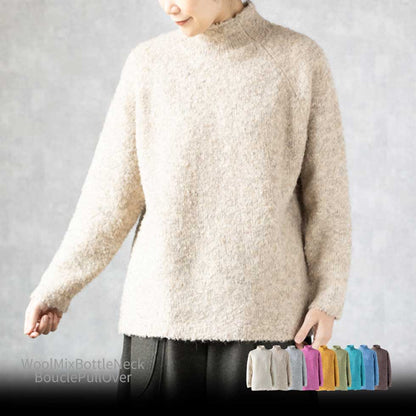 ウール混 ブークレープルオーバー ボトルネック 全9色 M〜L