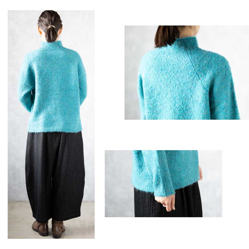 ウール混 ブークレープルオーバー ボトルネック 全9色 M〜L