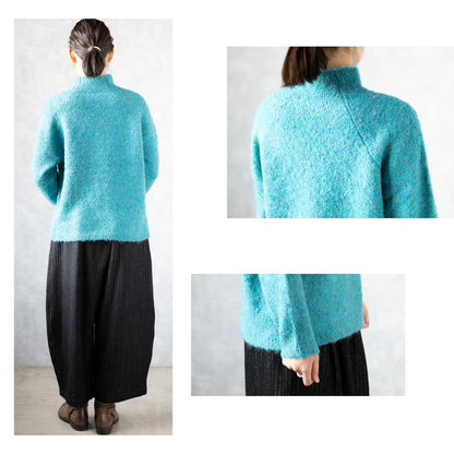 ウール混 ブークレープルオーバー ボトルネック 全9色 M〜L