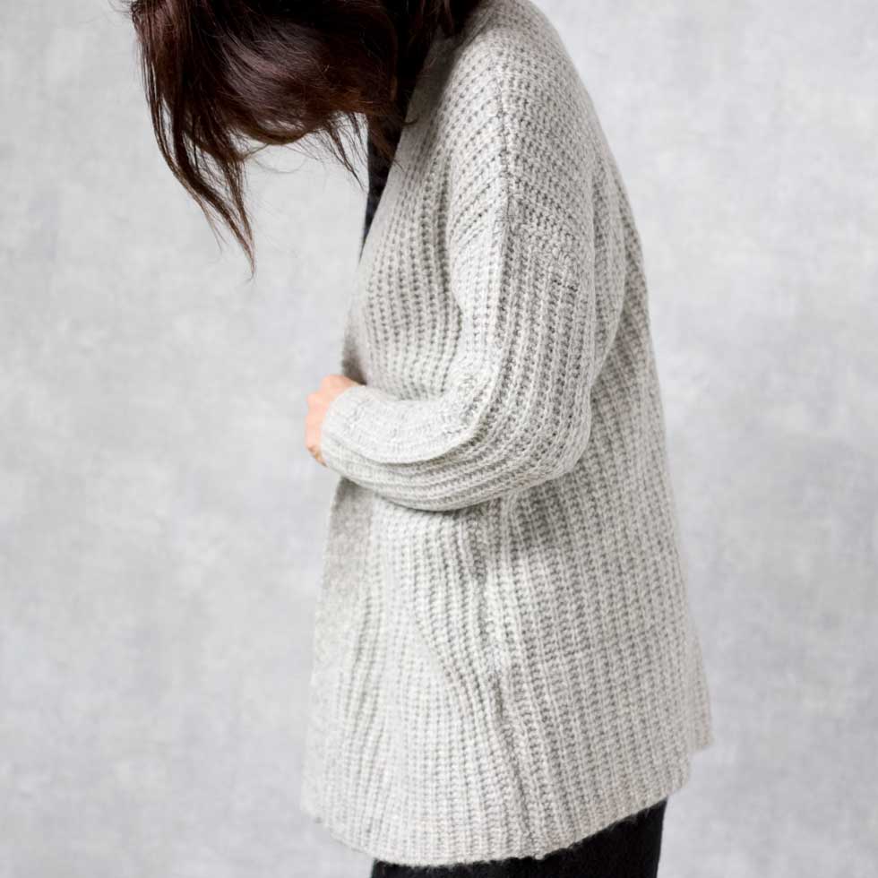 アルパカ混 ケーブルリブ トッパーカーディガン ヒップ丈 全3色 M〜L