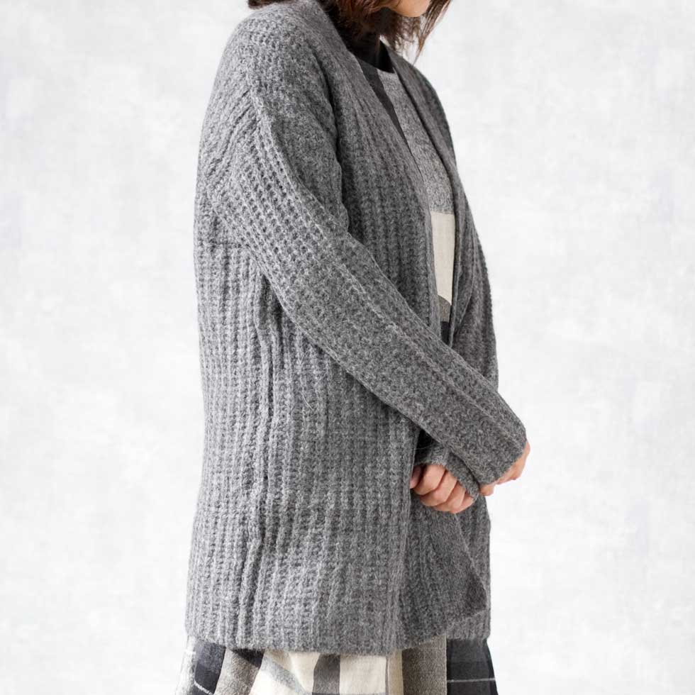 アルパカ混 ケーブルリブ トッパーカーディガン ヒップ丈 全3色 M〜L