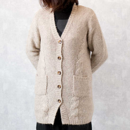アルパカ混 ケーブル ボタンカーディガン ポケット付 全3色 M〜L
