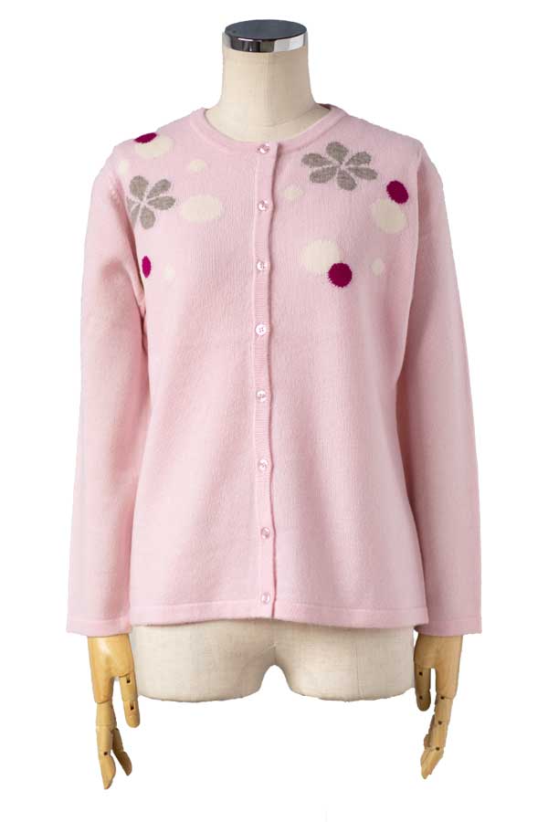 ウールカシミヤ混 花柄カーディガン 全4色 M〜L
