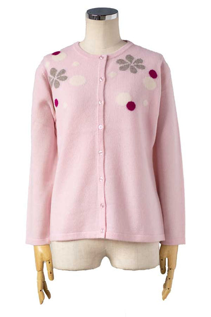 ウールカシミヤ混 花柄カーディガン 全4色 M〜L