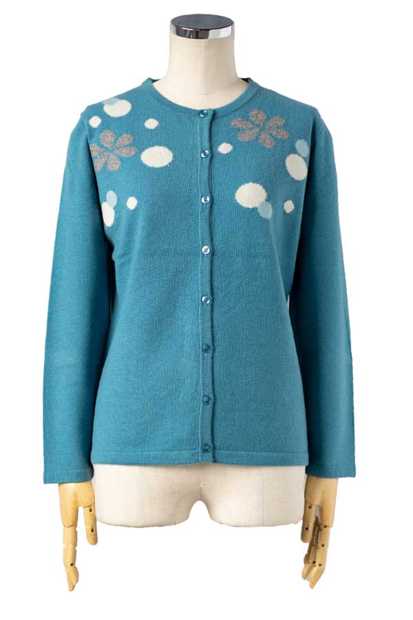 ウールカシミヤ混 花柄カーディガン 全4色 M〜L