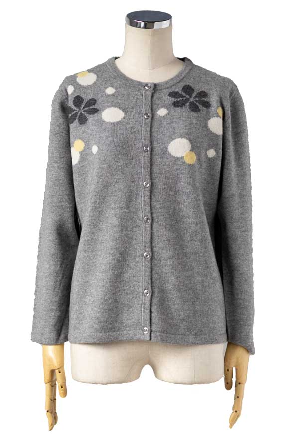 ウールカシミヤ混 花柄カーディガン 全4色 M〜L