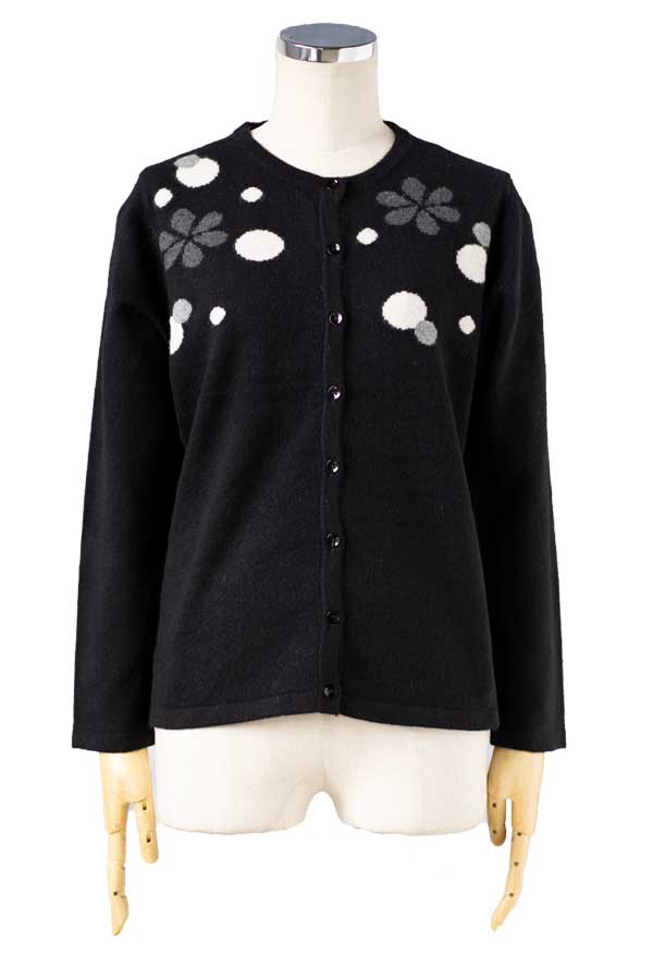 ウールカシミヤ混 花柄カーディガン 全4色 M〜L
