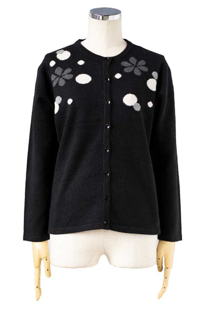 ウールカシミヤ混 花柄カーディガン 全4色 M〜L