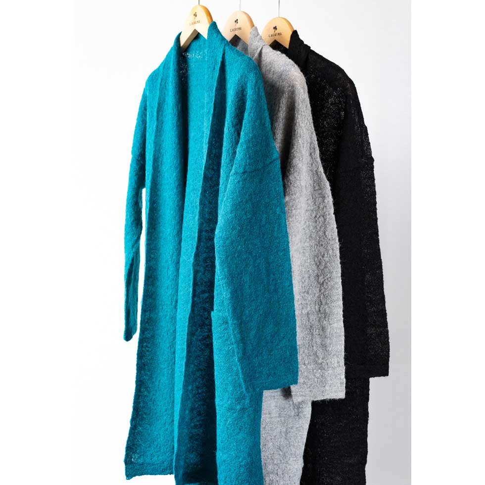 アルパカ83% ちりめん調 ロングトッパーカーディガン 全3色 M〜L