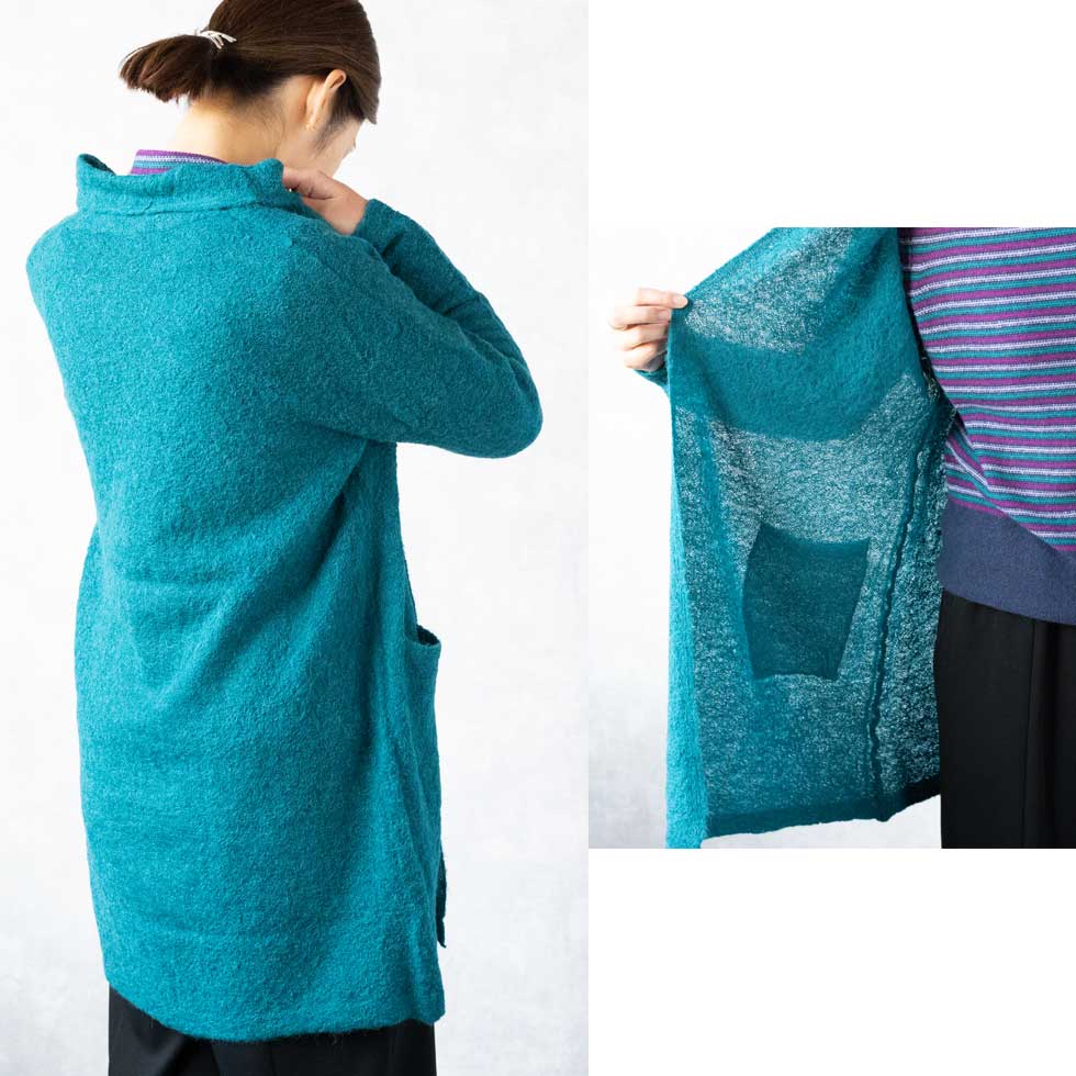 アルパカ83% ちりめん調 ロングトッパーカーディガン 全3色 M〜L