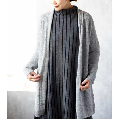 アルパカ83% ちりめん調 ロングトッパーカーディガン 全3色 M〜L
