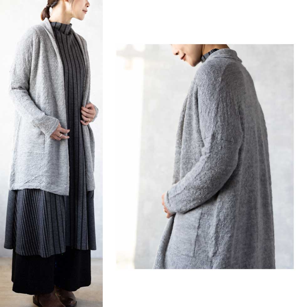 アルパカ83% ちりめん調 ロングトッパーカーディガン 全3色 M〜L