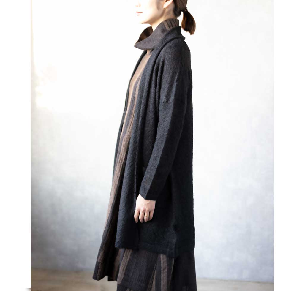 アルパカ83% ちりめん調 ロングトッパーカーディガン 全3色 M〜L