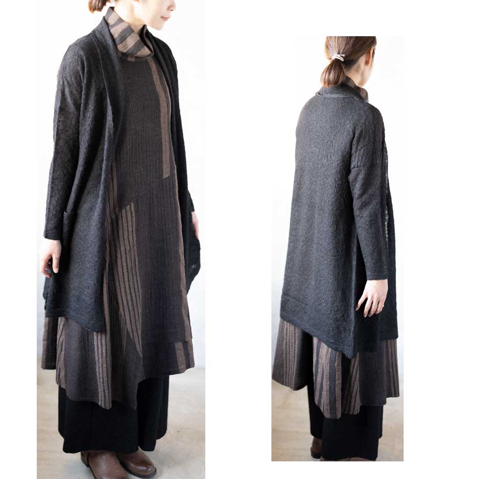 アルパカ83% ちりめん調 ロングトッパーカーディガン 全3色 M〜L