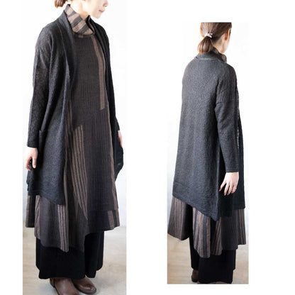 アルパカ83% ちりめん調 ロングトッパーカーディガン 全3色 M〜L