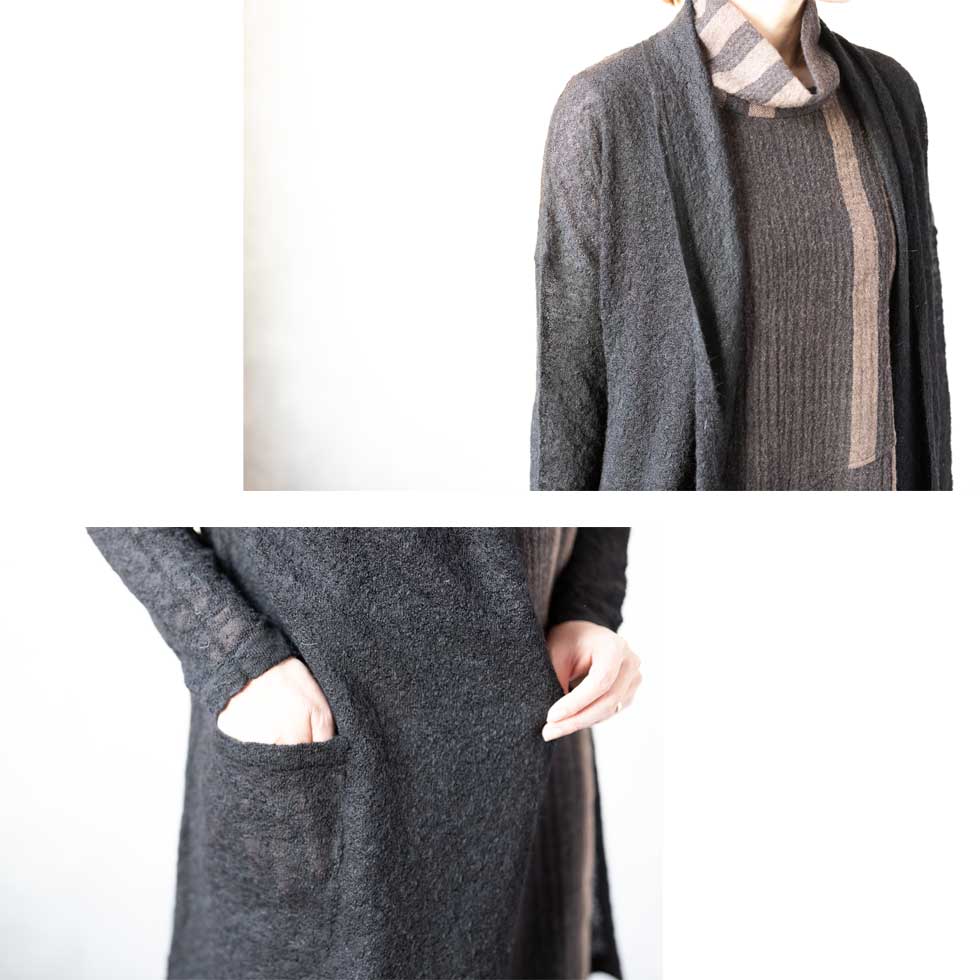アルパカ83% ちりめん調 ロングトッパーカーディガン 全3色 M〜L