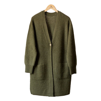ロイヤルアルパカ100% ワンボタンロングカーディガン 全4色 M〜L