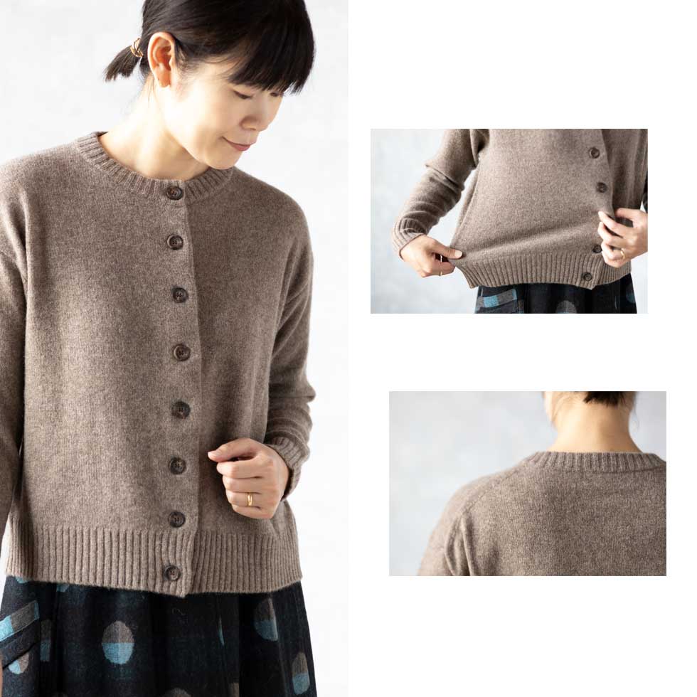 ヤク100% ラウンドネック シンプルカーディガン あたたか 全4色 M〜L