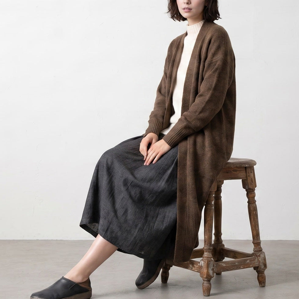 ヤク100% ロングトッパーカーディガン 着丈100cm 全3色 M〜L