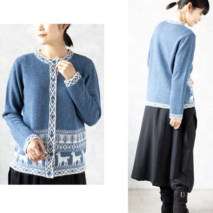 アルパカブレンド アルパカ柄 カーディガン 軽くあたたか 全5色 M〜L