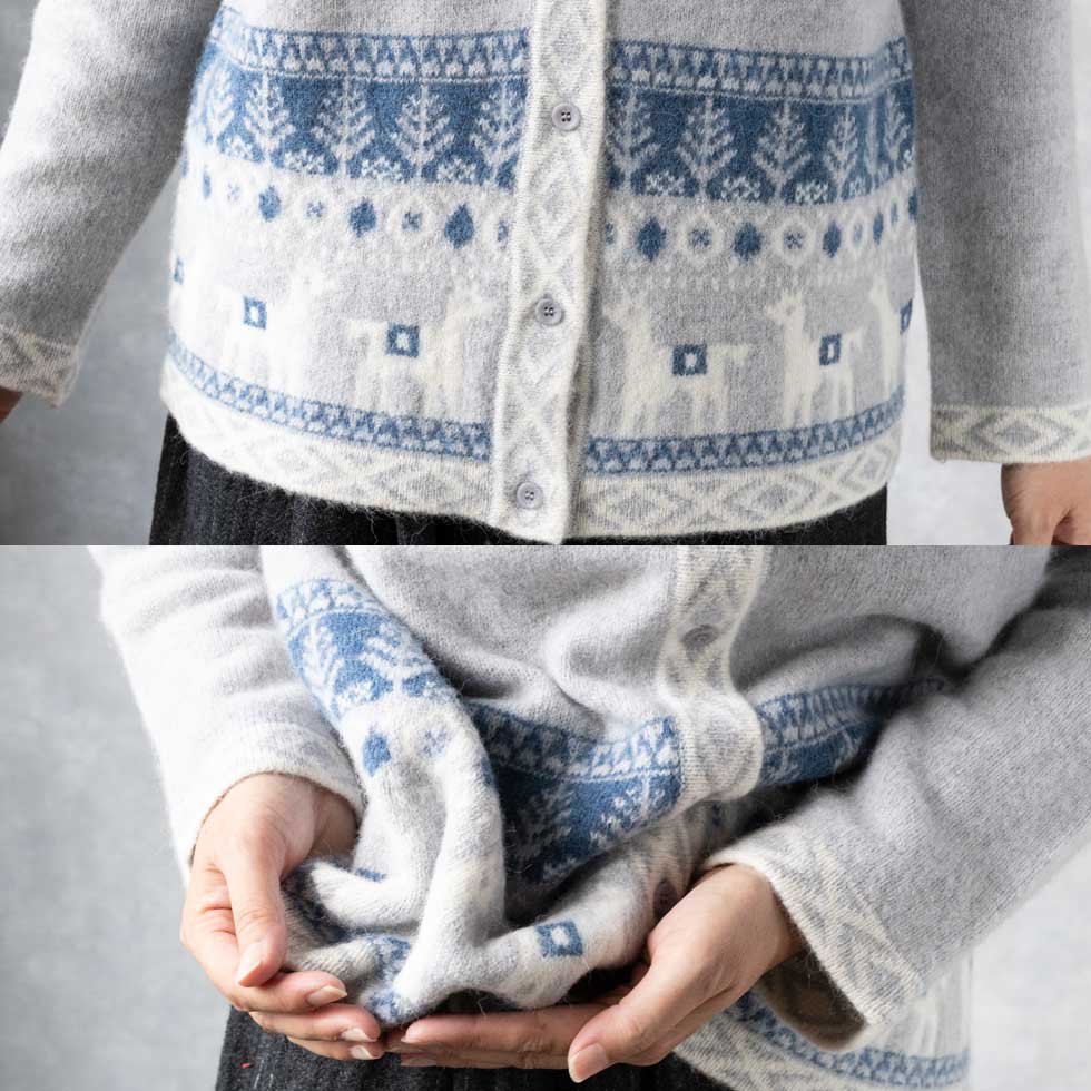 アルパカブレンド アルパカ柄 カーディガン 軽くあたたか 全5色 M〜L
