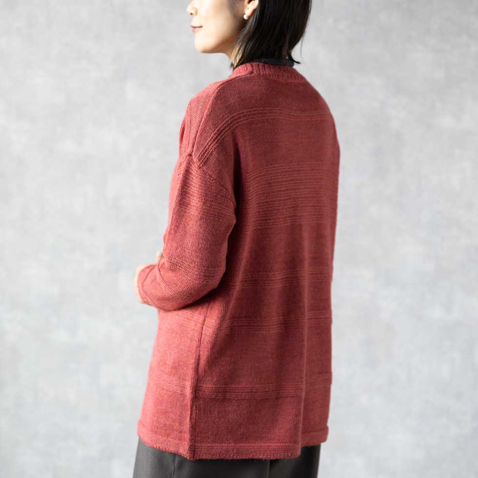 ベビーリャマ100% 横地柄トッパーカーディガン 全5色 M〜L