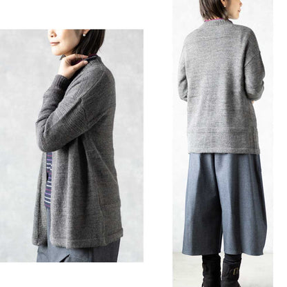 ベビーリャマ100% 横地柄トッパーカーディガン 全5色 M〜L
