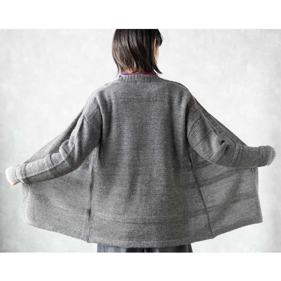 ベビーリャマ100% 横地柄トッパーカーディガン 全5色 M〜L
