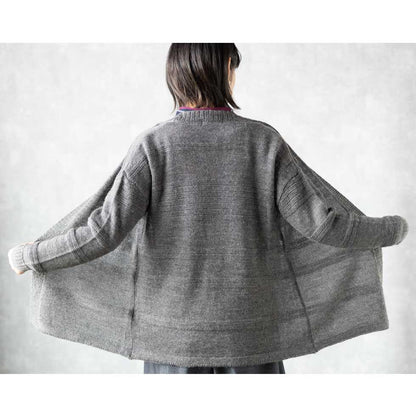 ベビーリャマ100% 横地柄トッパーカーディガン 全5色 M〜L
