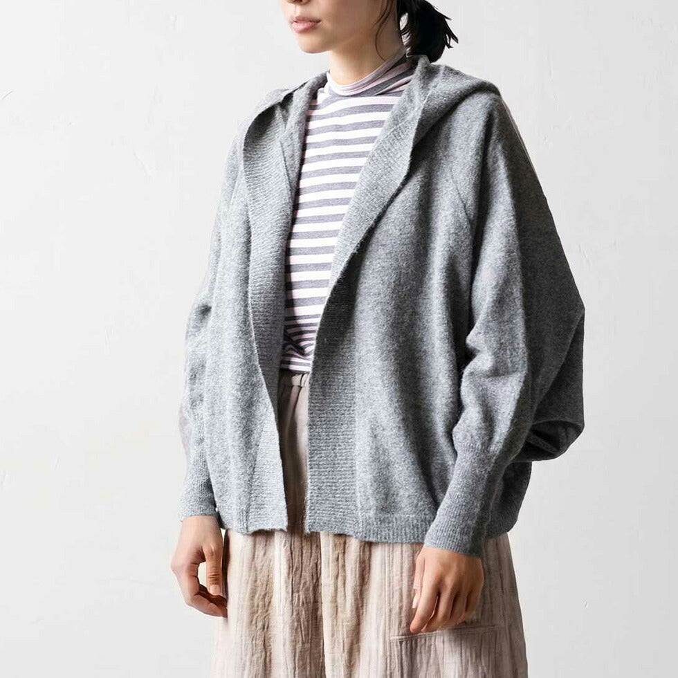 アルパカ100% フード付きモモンガトッパーカーディガン 全4色 M〜L