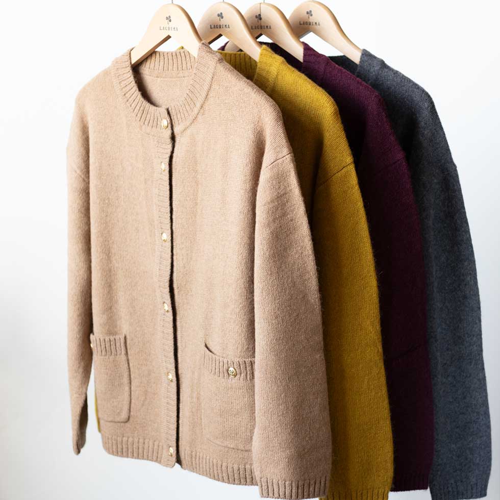 ベビーキャメル100% クルーネックカーディガン 全4色 M〜L