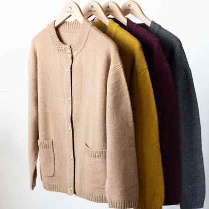 ベビーキャメル100% クルーネックカーディガン 全4色 M〜L
