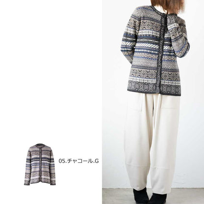 ベビーアルパカ100% 総ジャガードカーディガン 全5色 M〜L