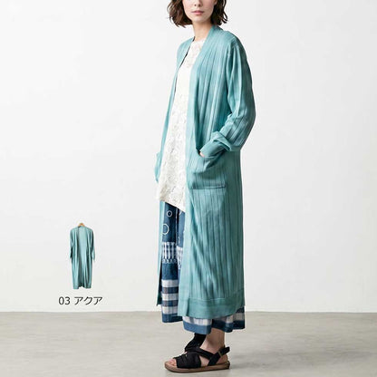 スビンコットン100% 総針抜き柄 ロングトッパーカーディガン