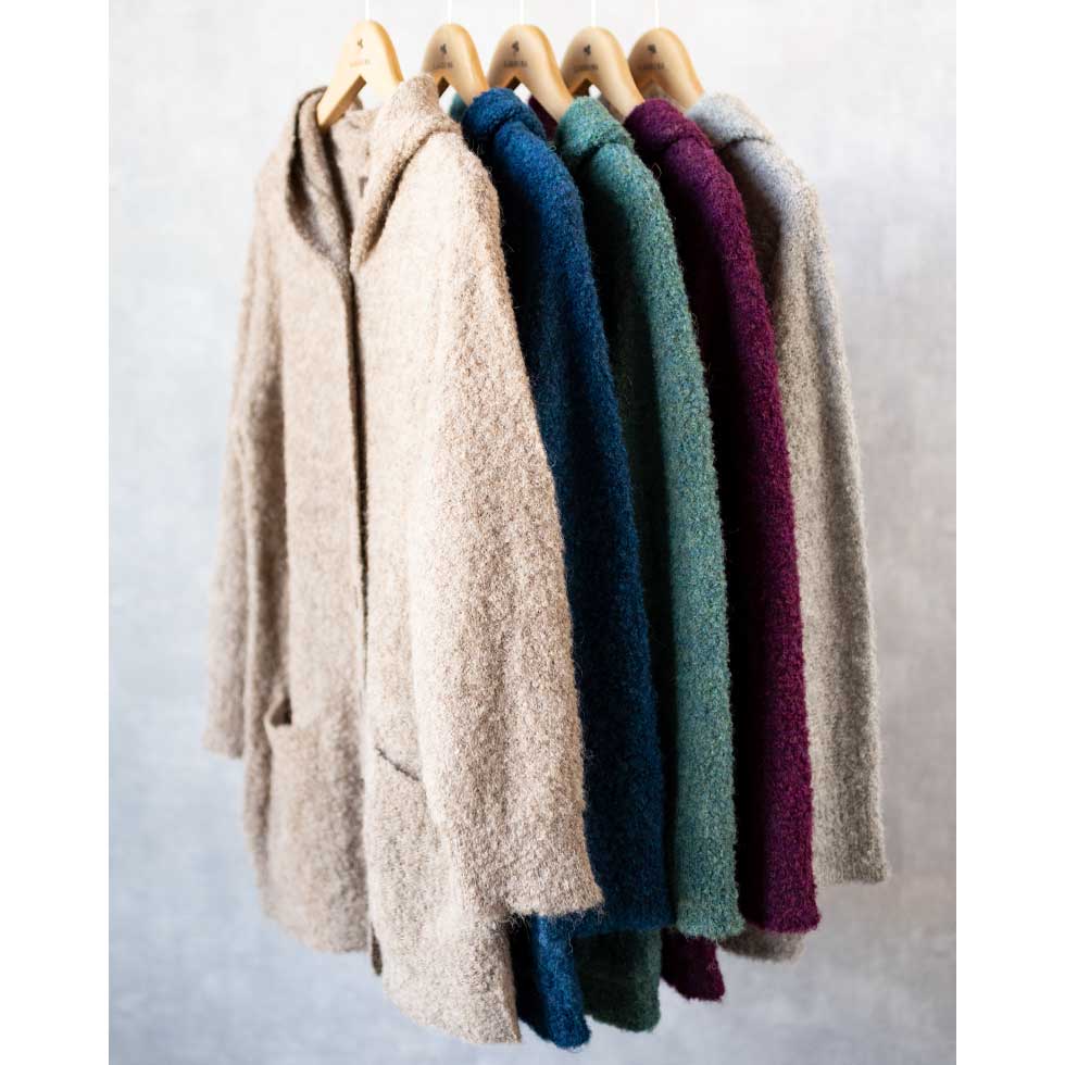 アルパカブークレー フードボタン カーディガン 軽くあたたか 全5色 M〜L