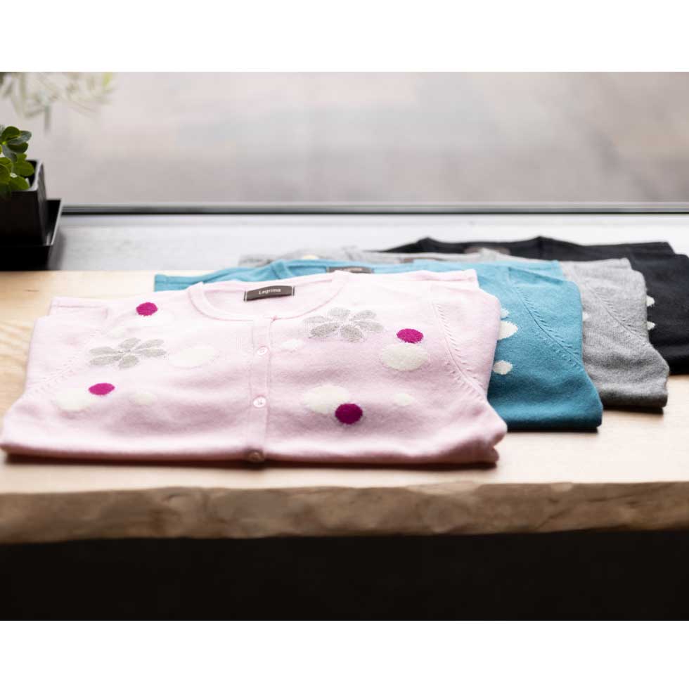 ウールカシミヤ混 花柄カーディガン 全4色 M〜L