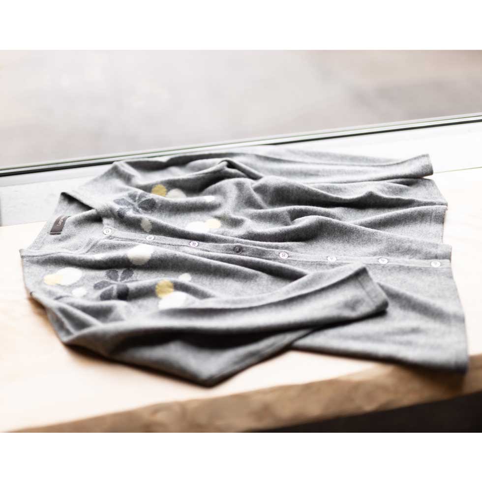 ウールカシミヤ混 花柄カーディガン 全4色 M〜L