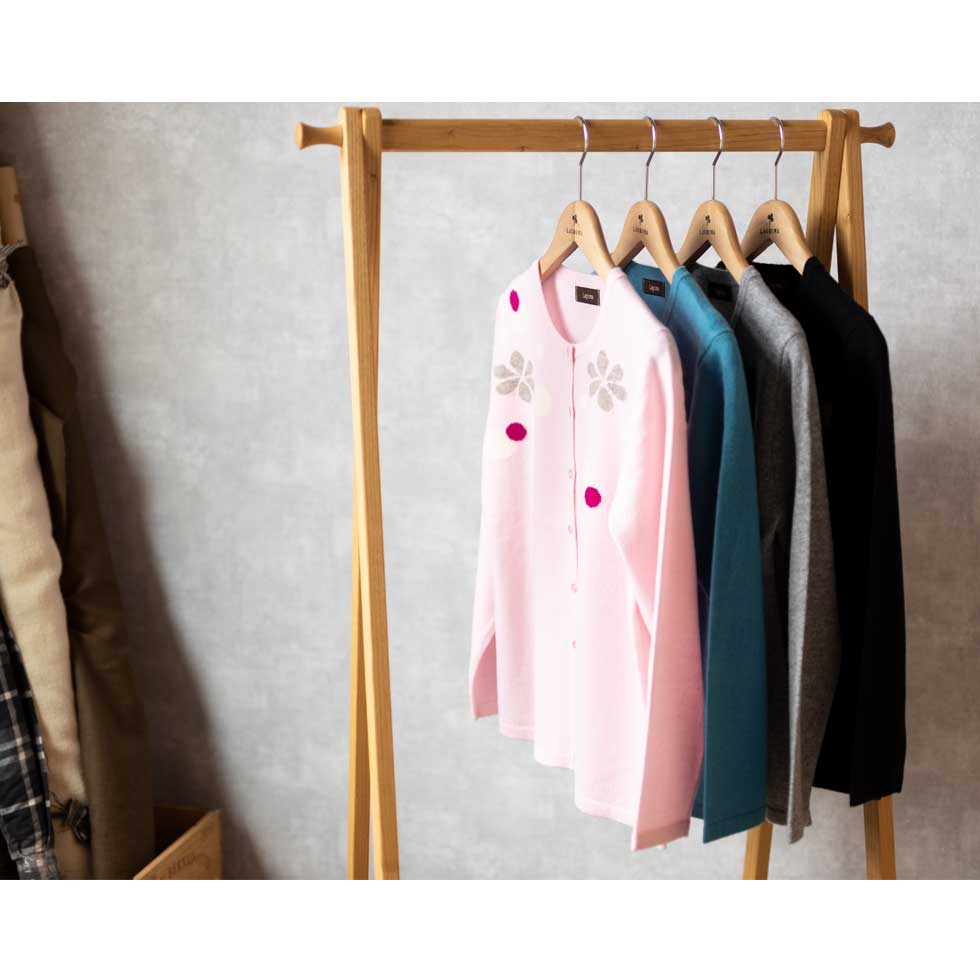 ウールカシミヤ混 花柄カーディガン 全4色 M〜L
