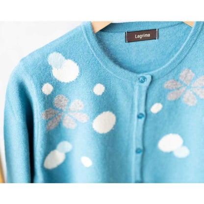 ウールカシミヤ混 花柄カーディガン 全4色 M〜L