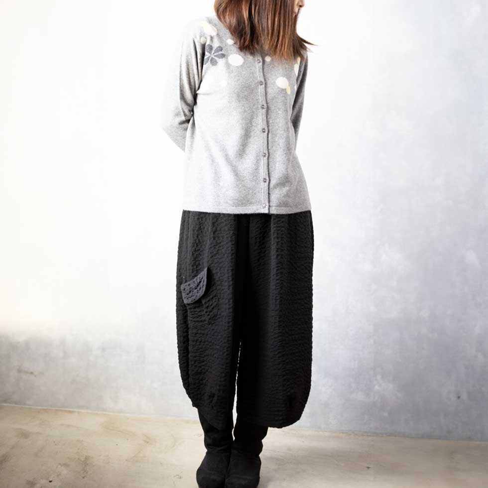 ウールカシミヤ混 花柄カーディガン 全4色 M〜L